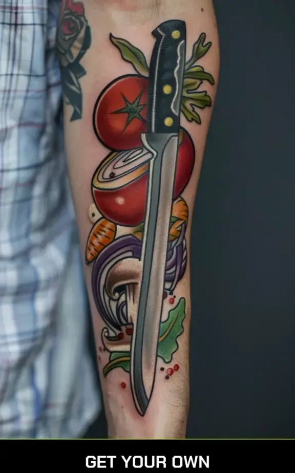 chef tattoo idea of a knife chopping vegetables