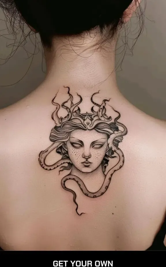 simple medusa tattoo on the back