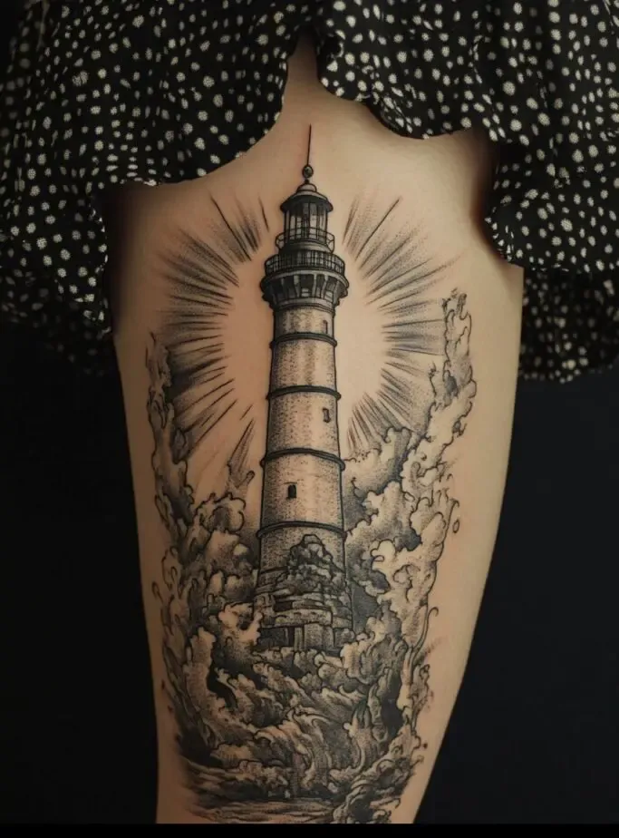 Thigh Lighthouse Tattoo Ideas