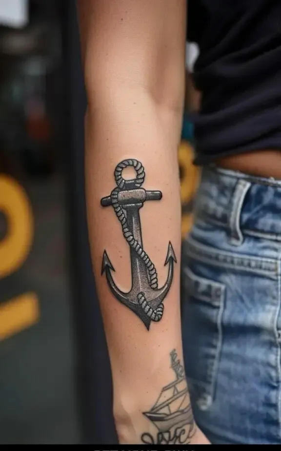 realistic anchor tattoo for females