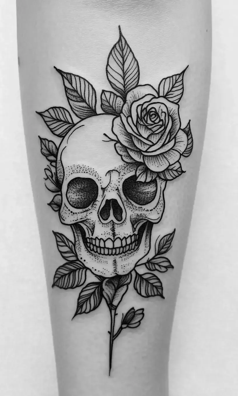 Skull Rose Tattoo Drawing-1