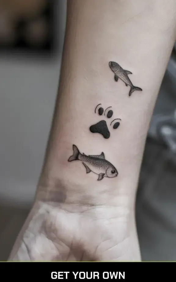  cat paw and fish tattoo