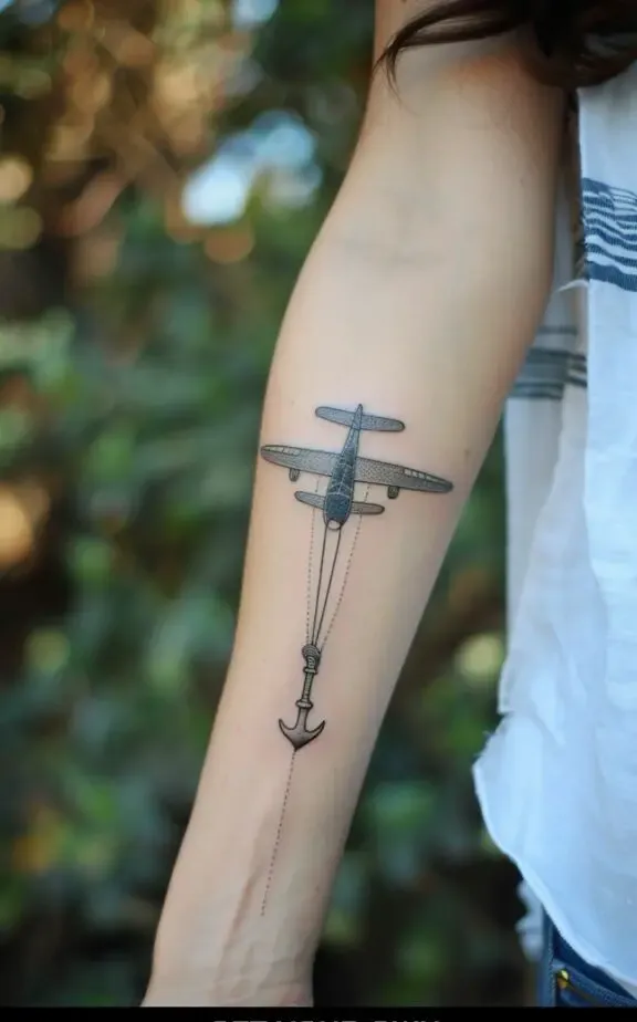 anchor and plane tattoo for women