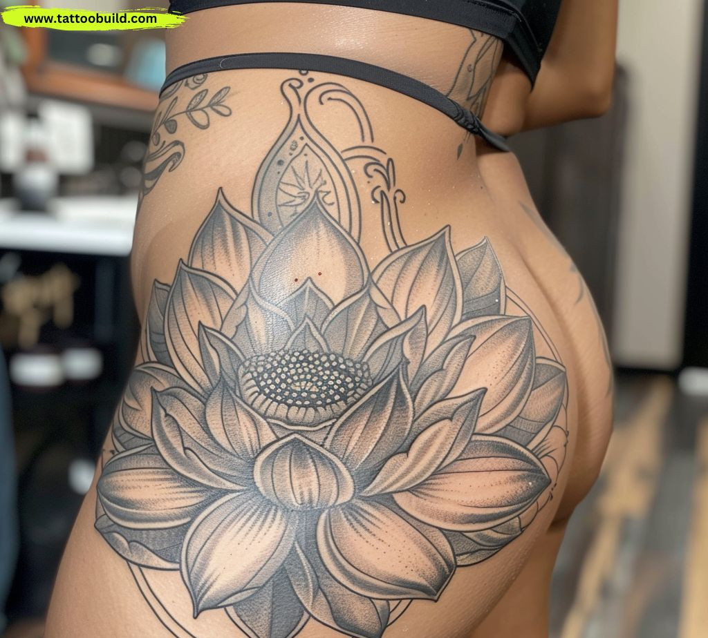 Lotus tattoo for women's thigh