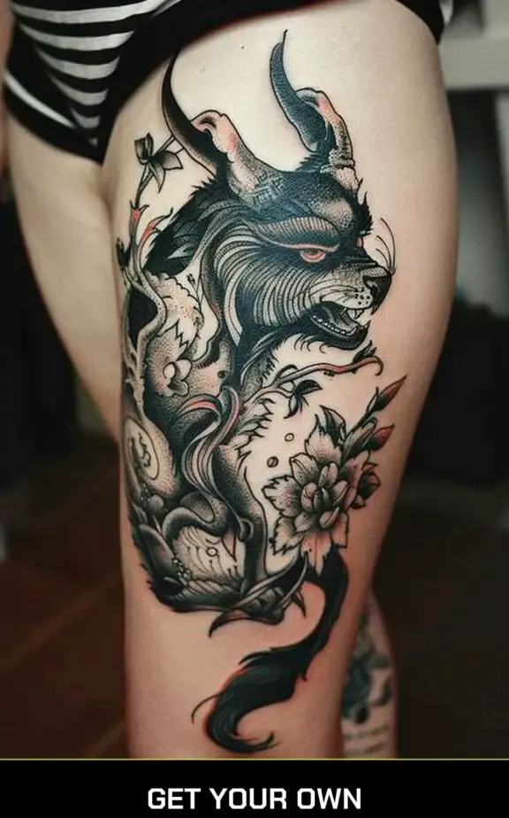 mythical creature black work tattoo idea