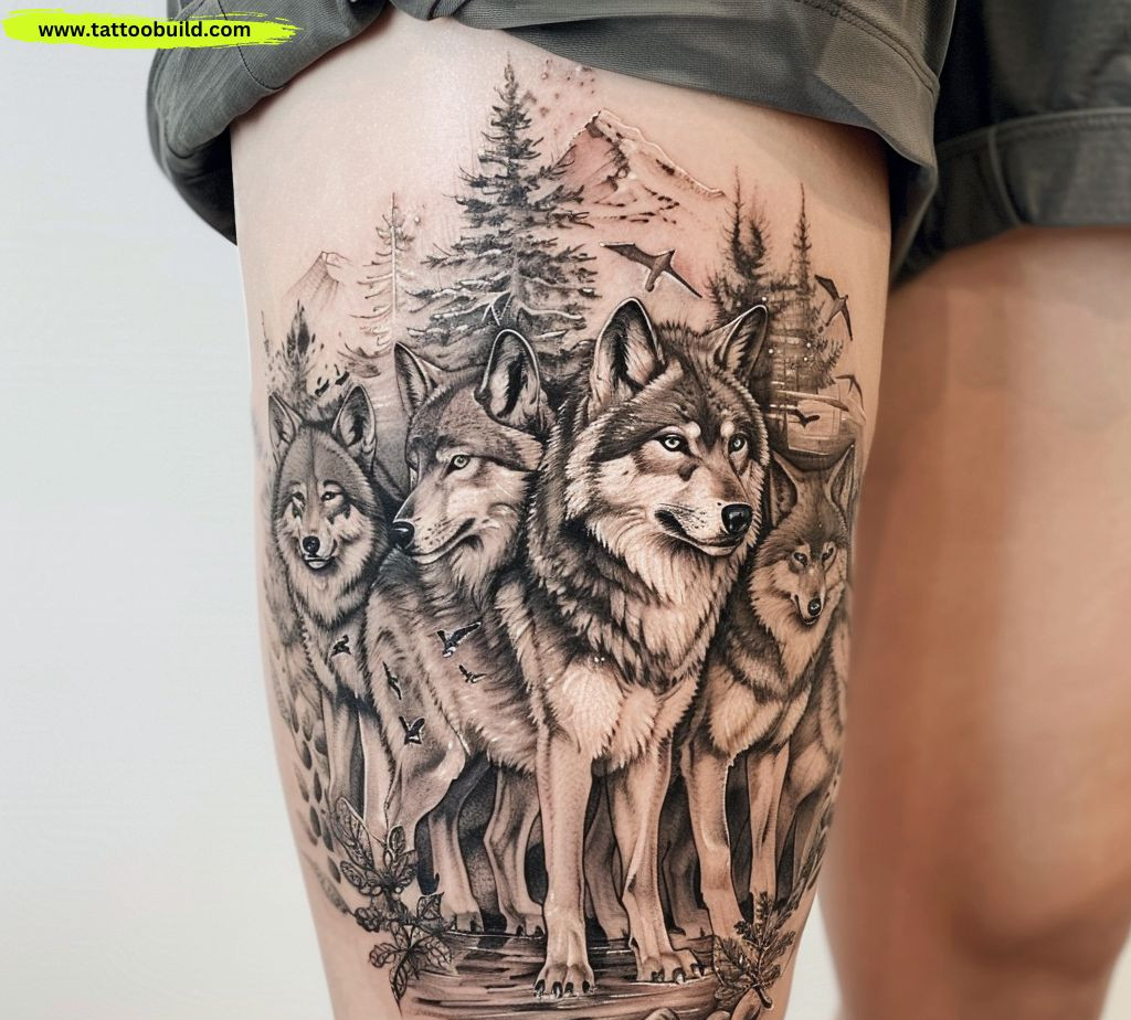 wolf pack tattoo design idea