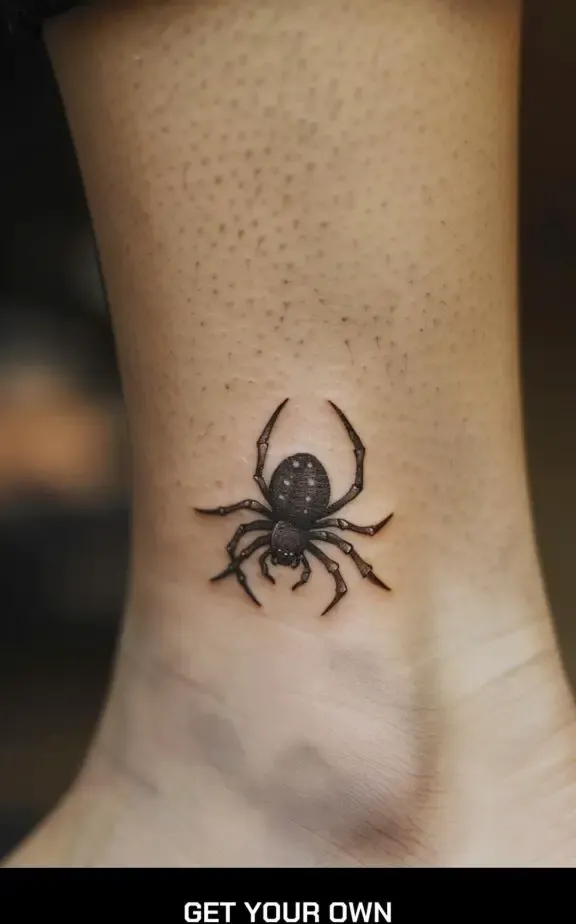 realistic spider ankle tattoo