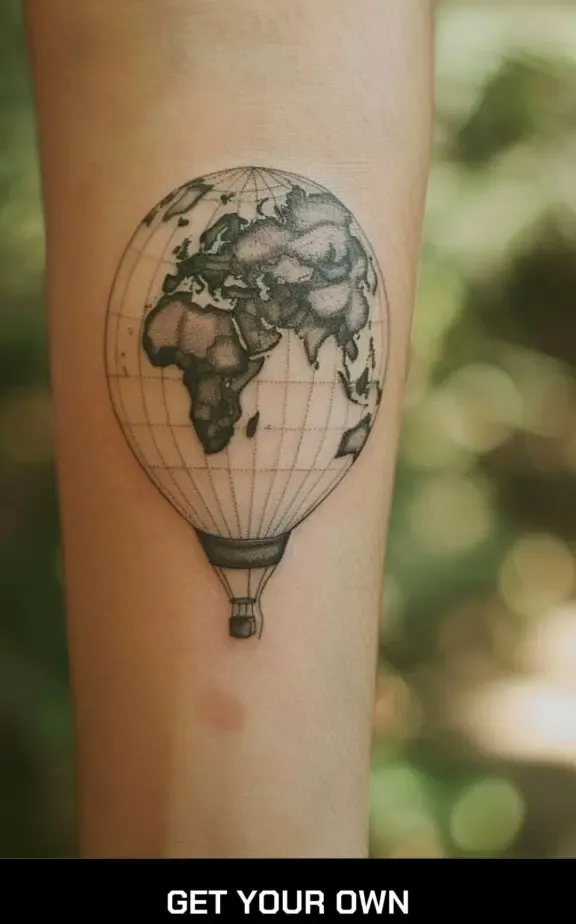 globe and hot air balloon  travel tattoo idea