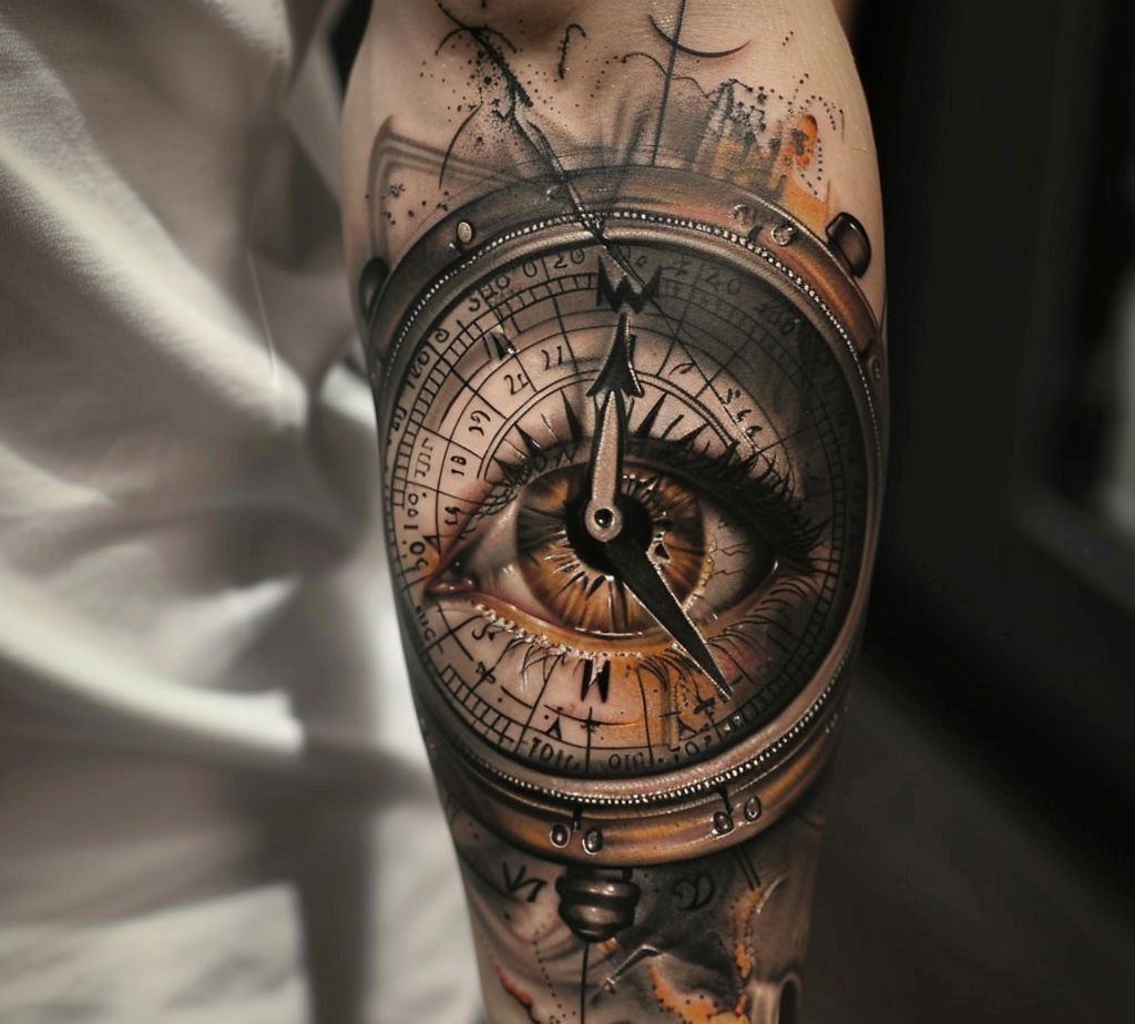 compass eye tattoo design for men