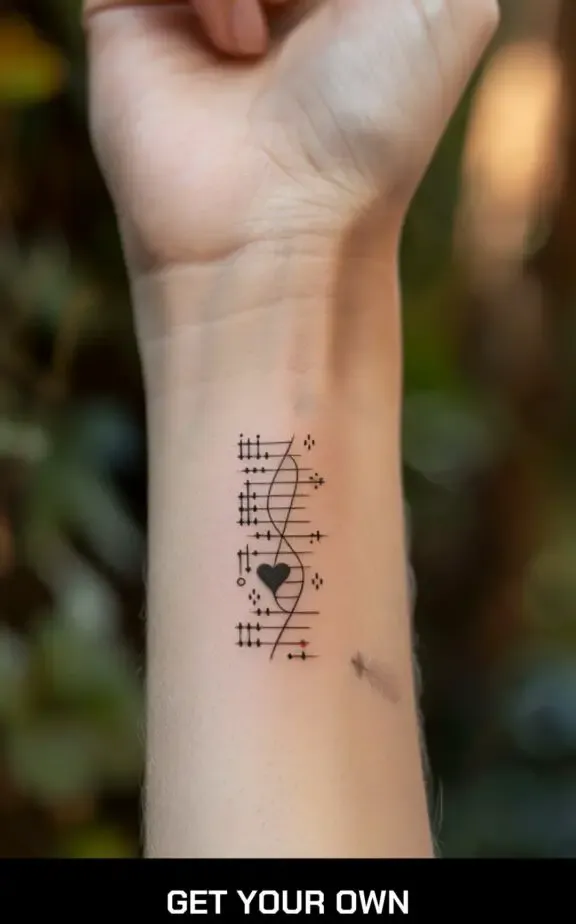 small beautiful tattoo idea for ladies: DNA strand and heart beat tattoo