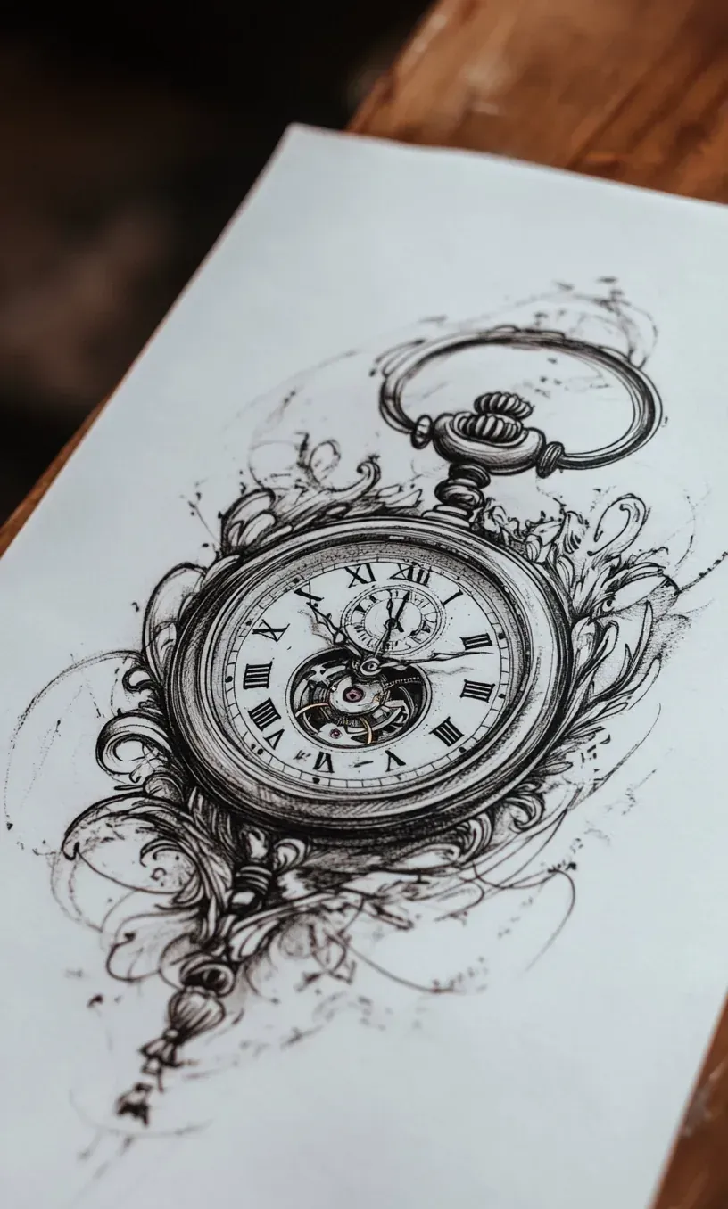 Pocket Watch Tattoo Drawing-8