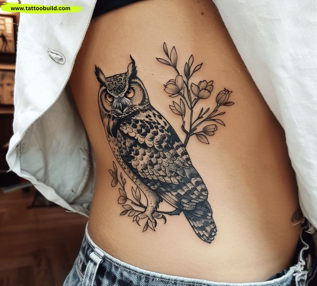 owl side body tattoos for women