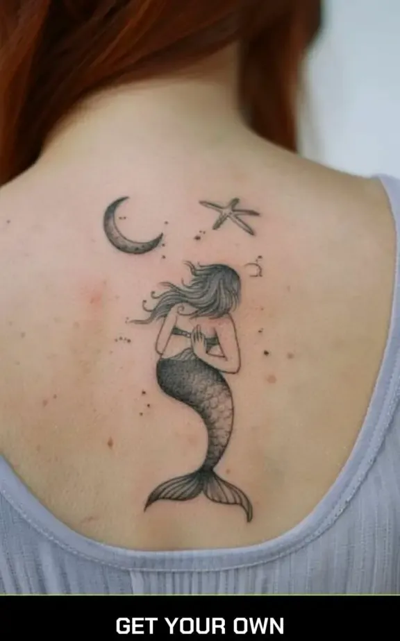 mermaid and moon tattoo design