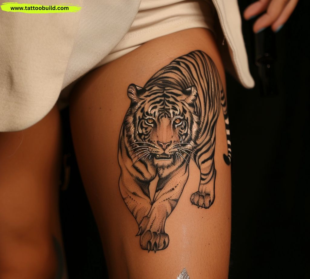 tiger thigh tattoos for women