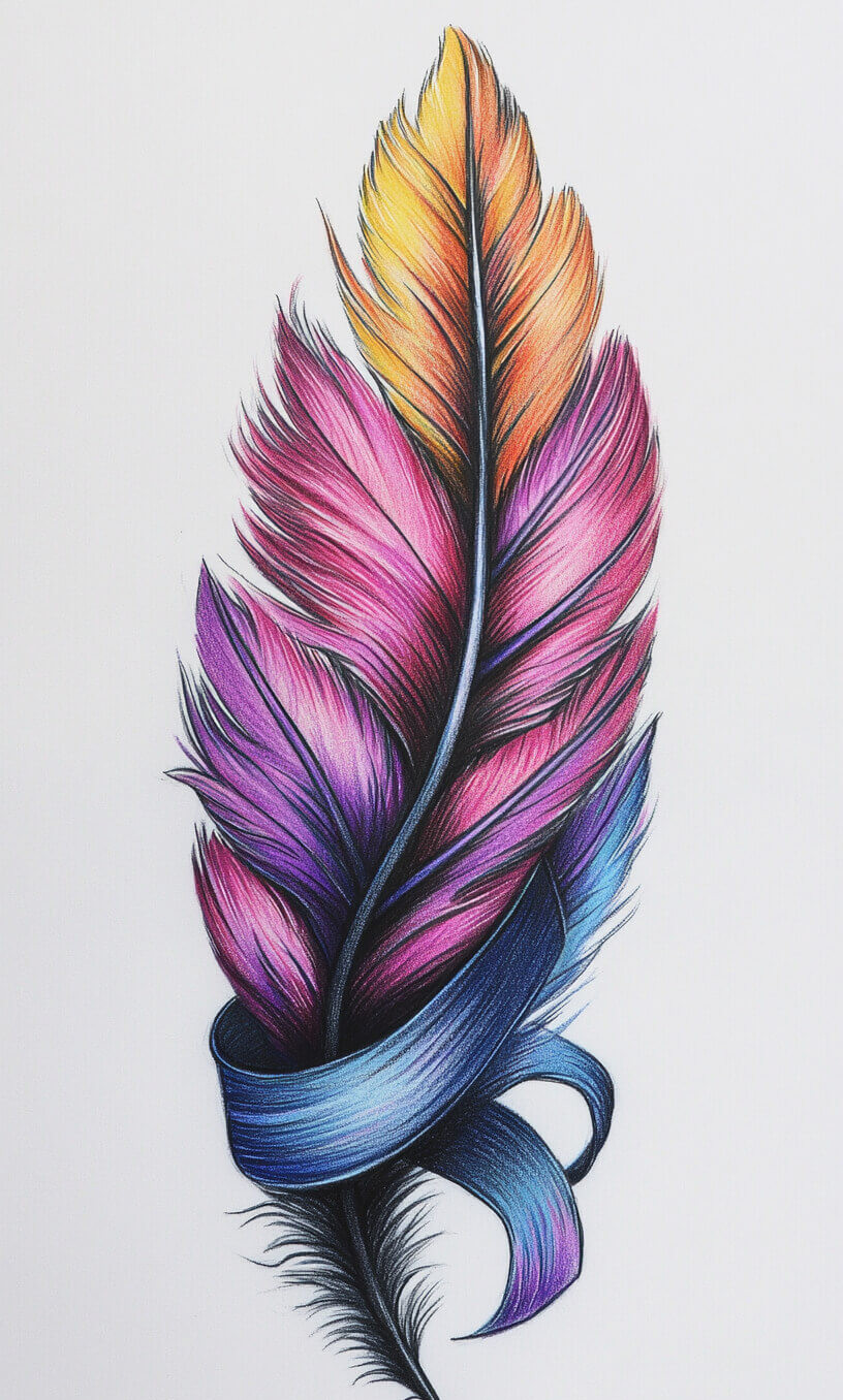 cancer ribbon feather tattoo drawing-35
