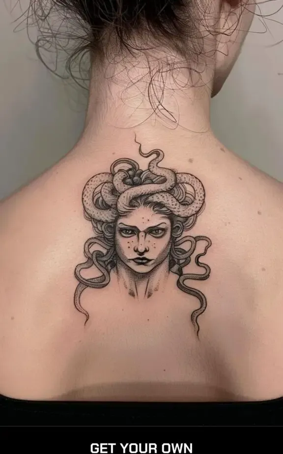 simple medusa tattoo on the back
