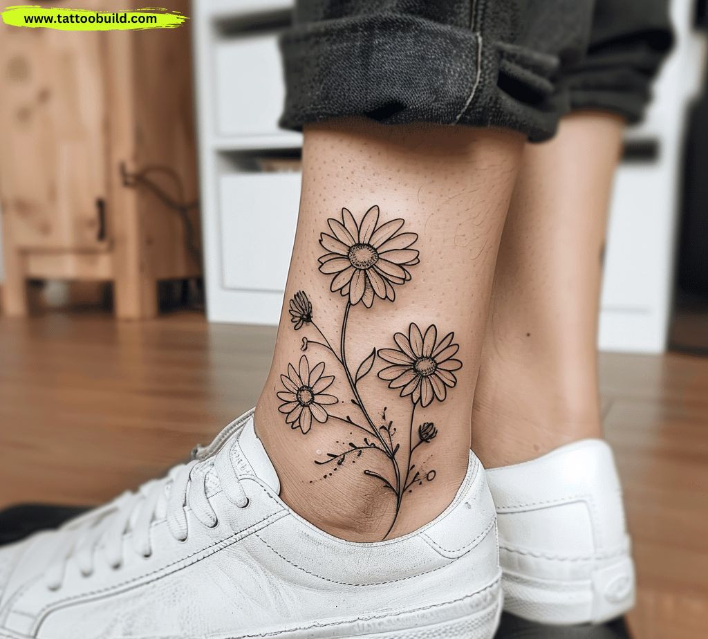 Daisies flower ankle tattoo