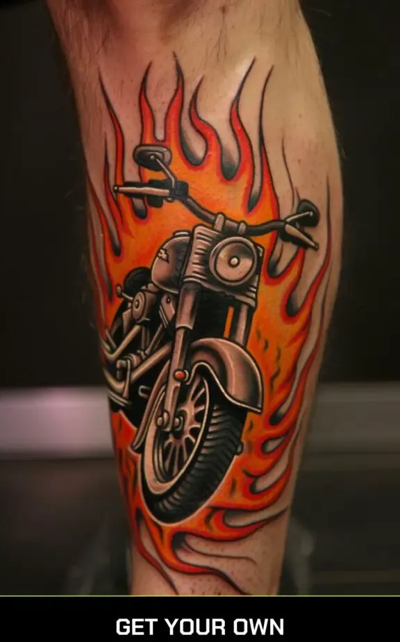 motorcycle and flames tattoo