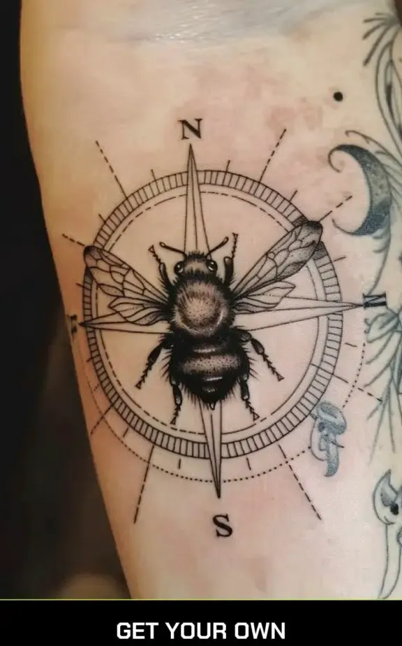 bee and compass tattoo design