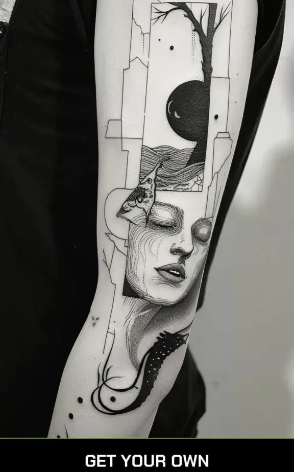 surreal blackwork tattoo design