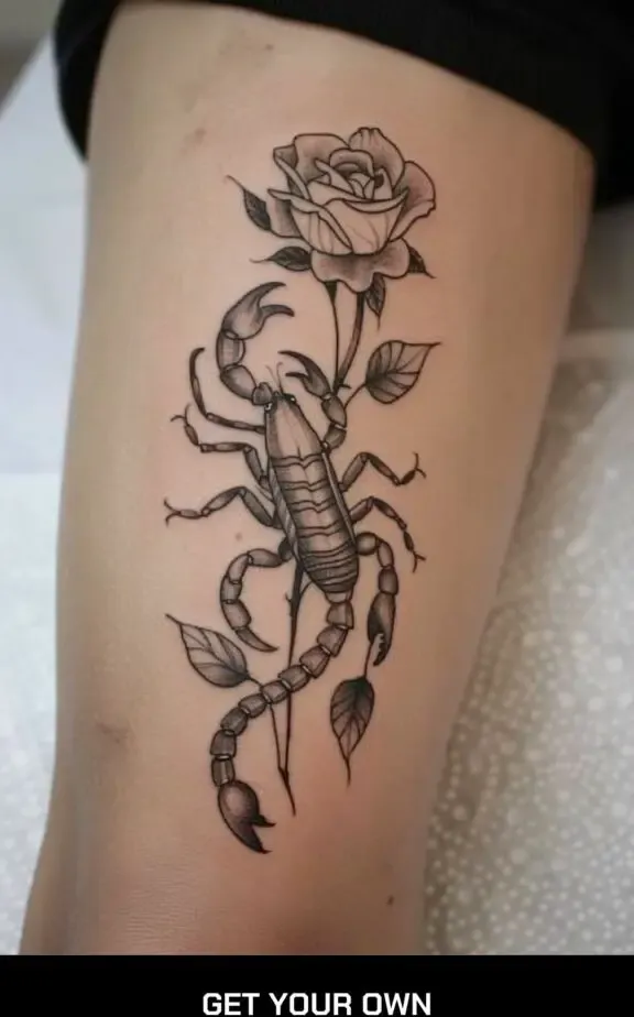 scorpion and flower tattoo