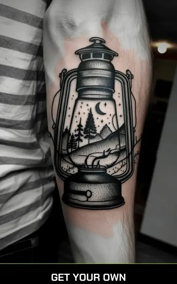 camping tattoo idea: Lantern tattoo
