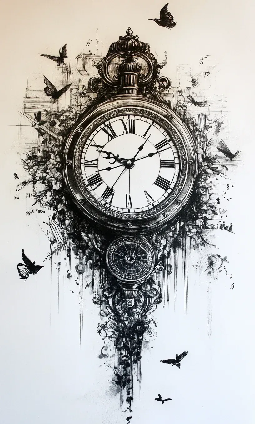 Clock Tattoo Drawings-24