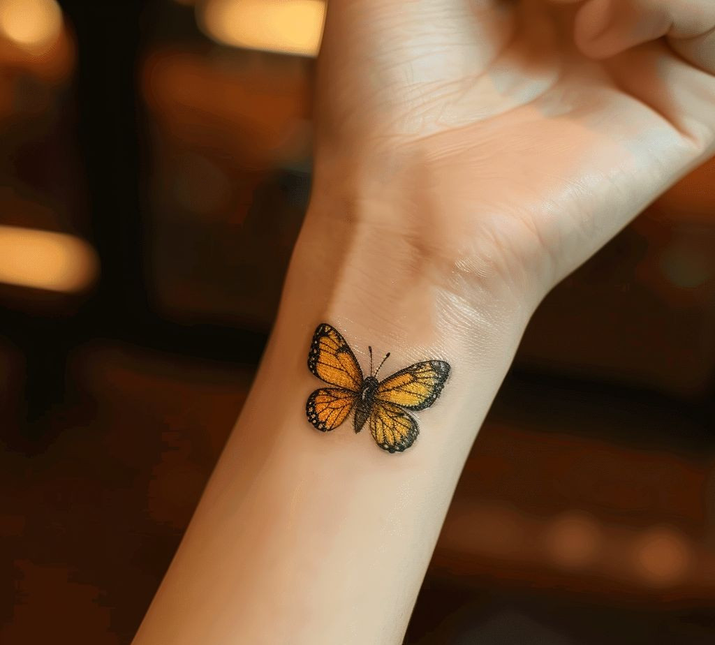 cute tattoo of a butterfly on the wrist
