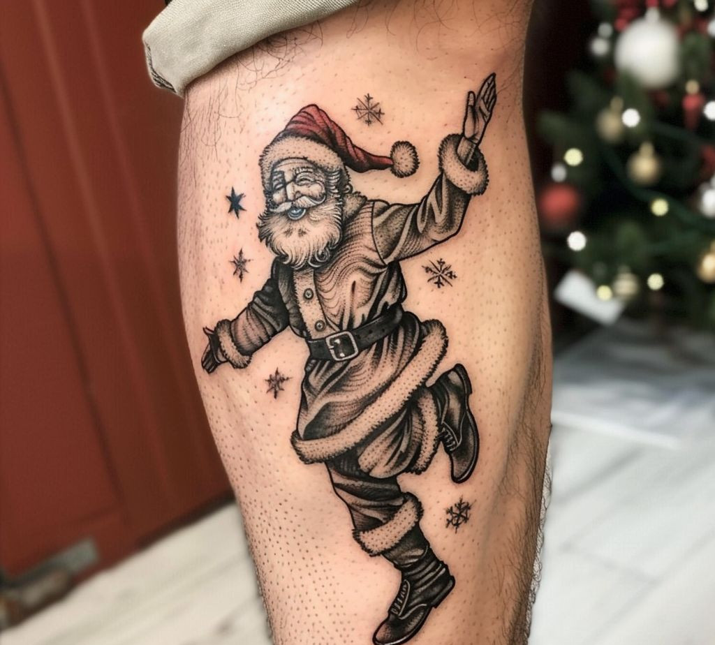 dancing santa Black and White Christmas Tattoo Ideas