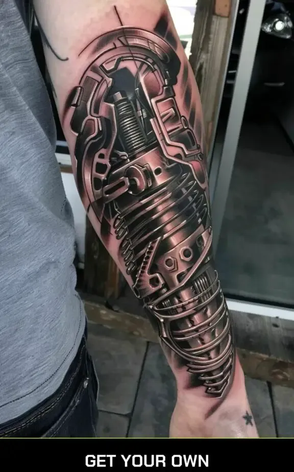 Biomechanical  sleeve tattoo ideas for men