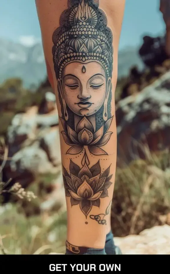 dotwork style buddha leg tattoo for female