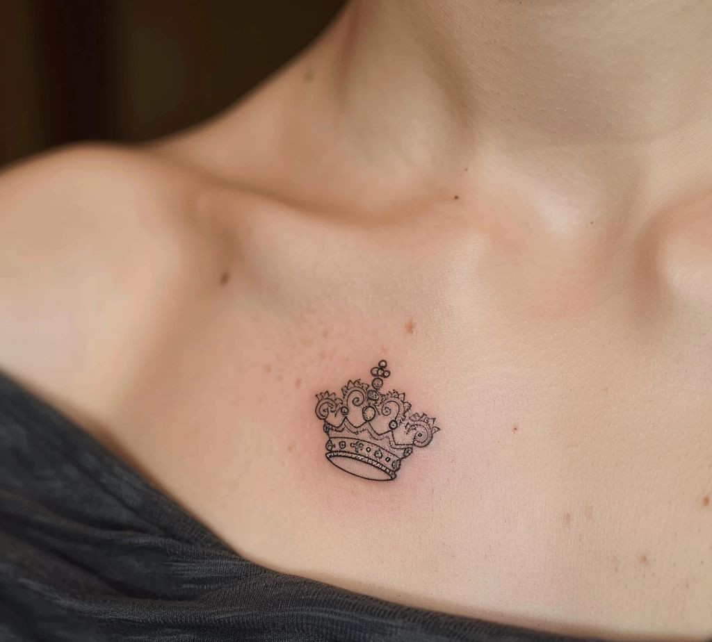 minimal chest crown tattoo