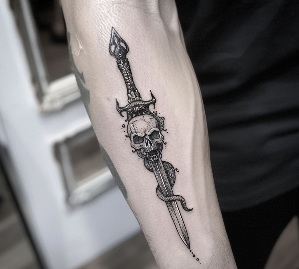 skull with dagger tattoo idea