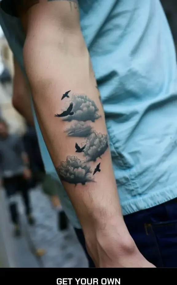 cloud and birds tattoo