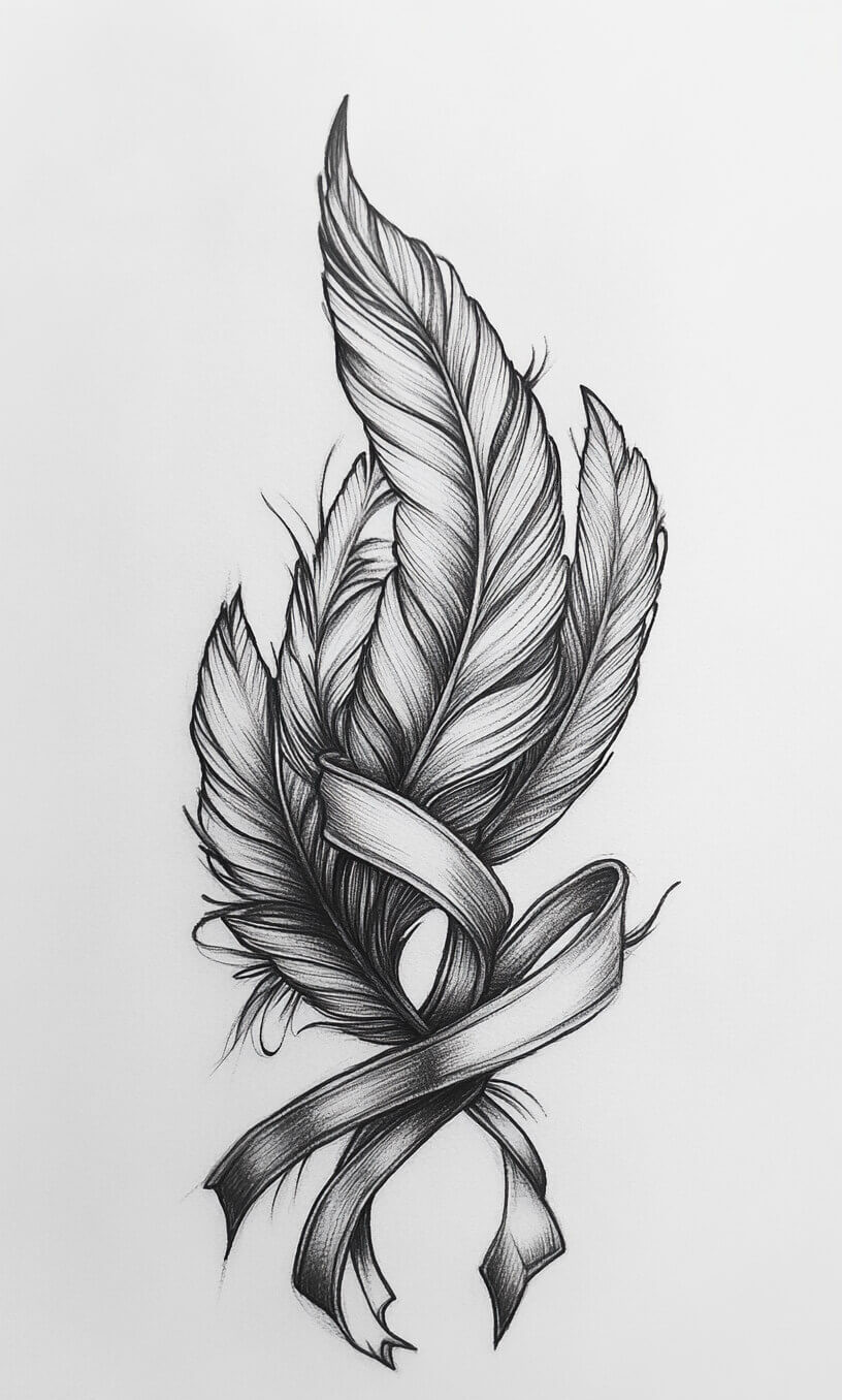cancer ribbon feather tattoo drawing-2