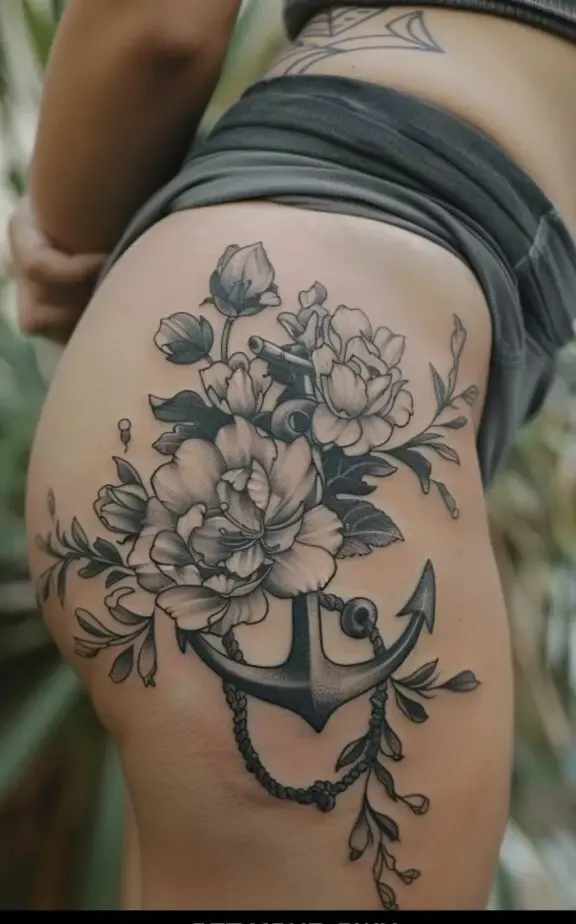 anchor thigh tattoo for women