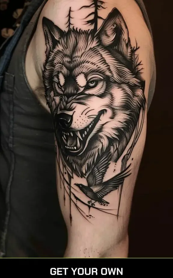 Blackwork wolf tattoo