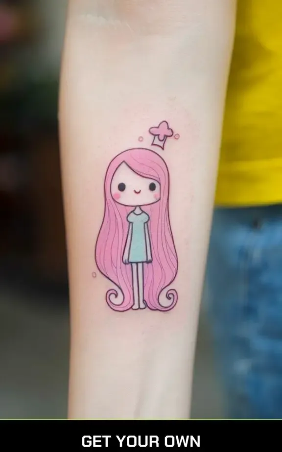 a cute tattoo of princess bubble gum from Adventure Time