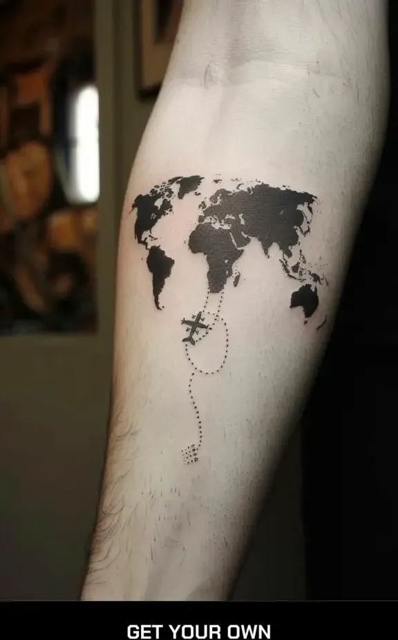 world map and airplane tattoo