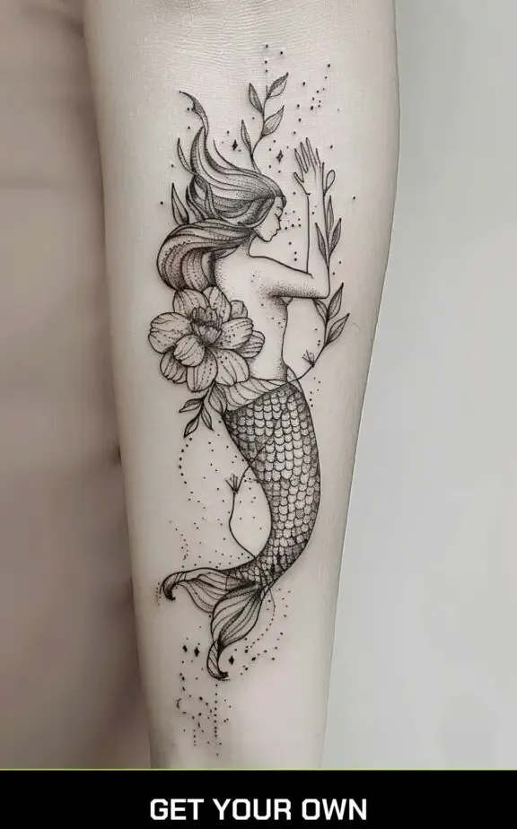 mermaid and flower tattoo design idea