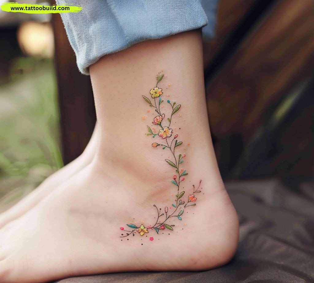 Ladies floral ankle tattoo design