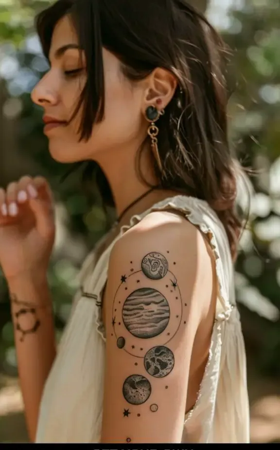 planets bicep tattoos for females