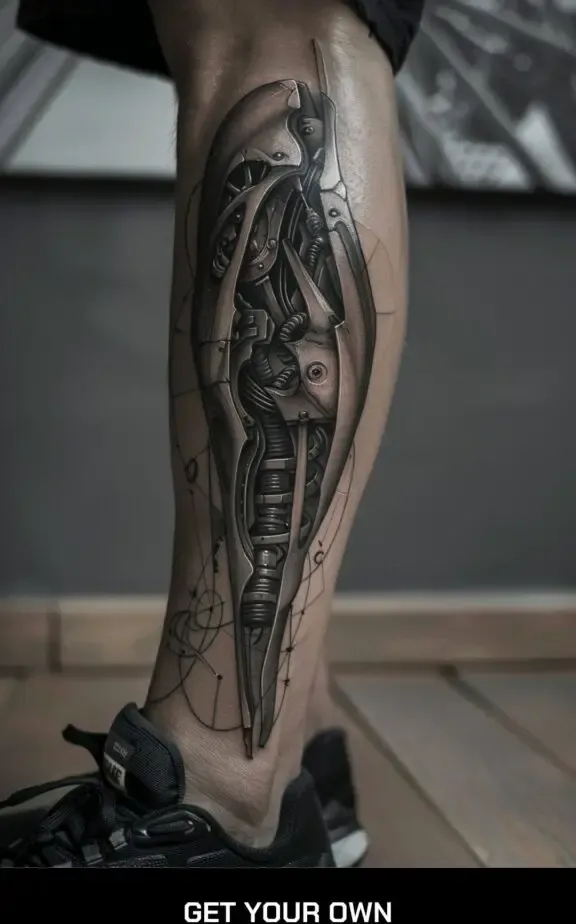 biomechanical leg tattoo