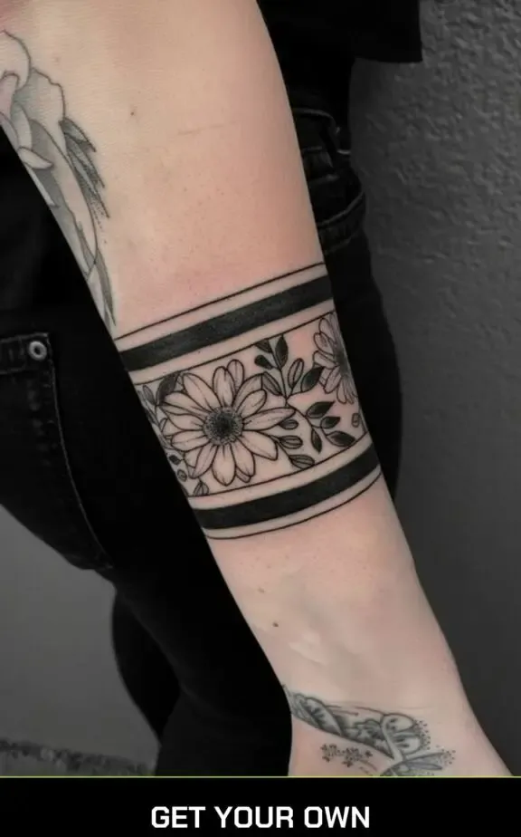 blackwork floral armband tattoo