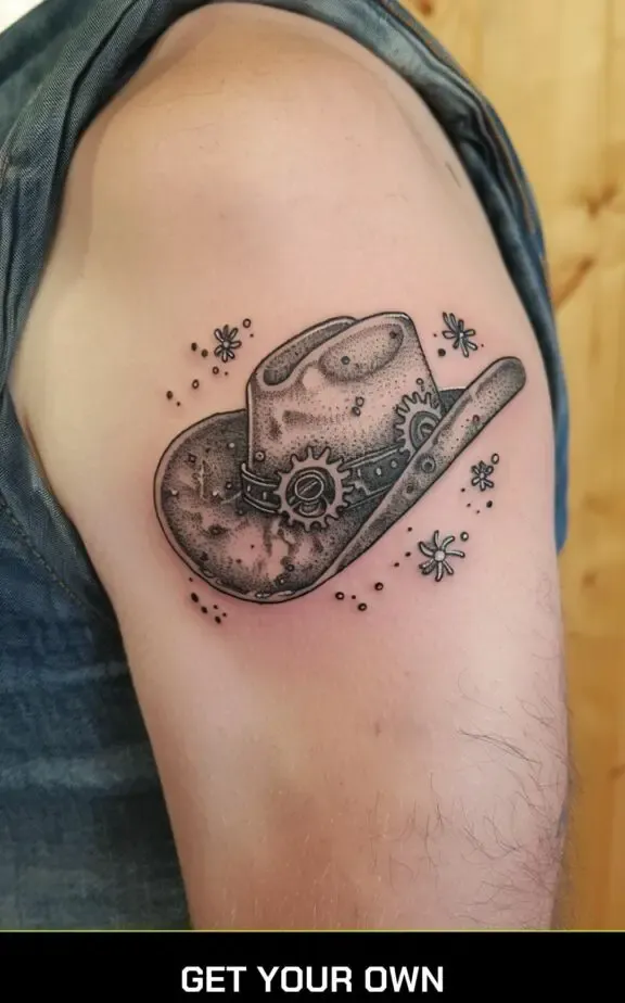 steampunk or mechanical blackwork tattoo