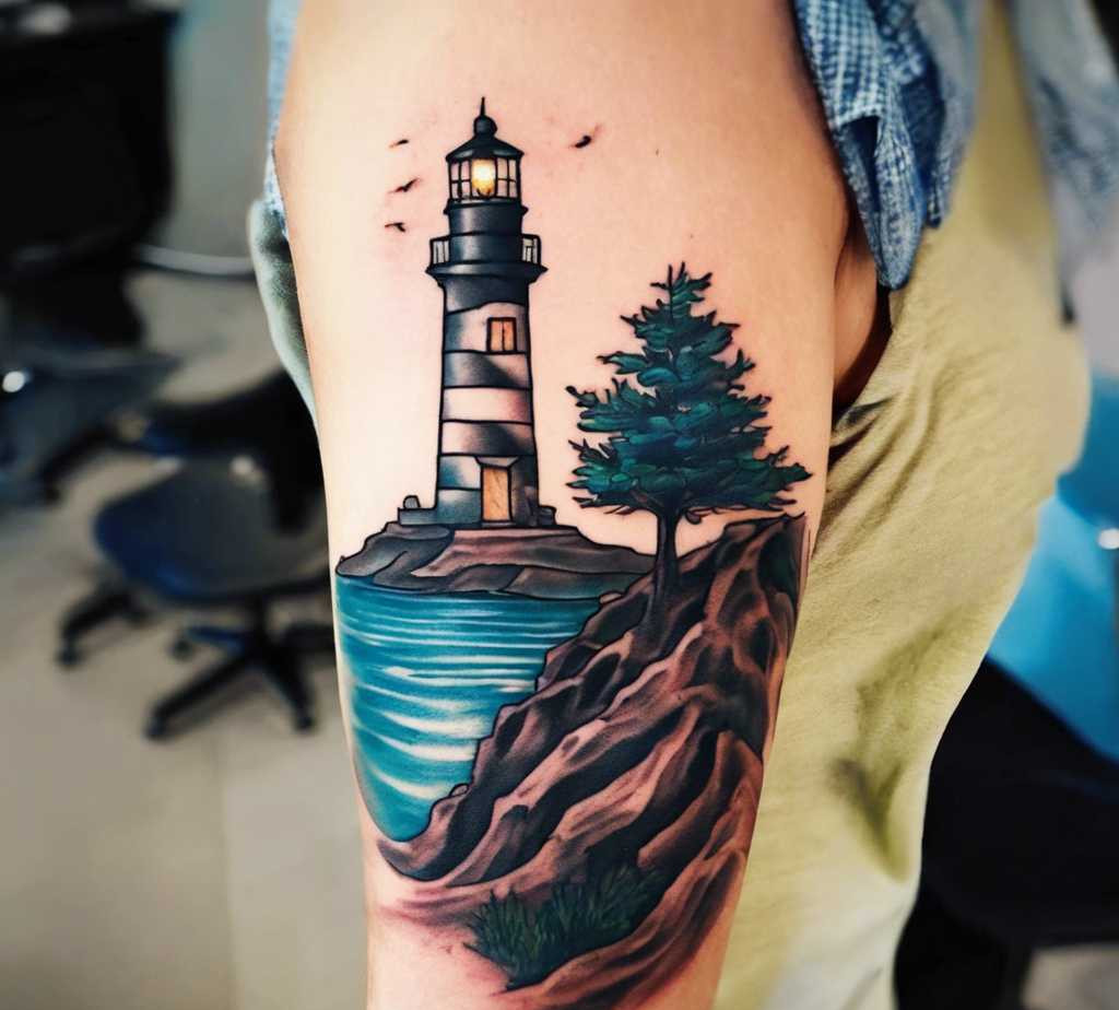 seaside lighthouse tattoo