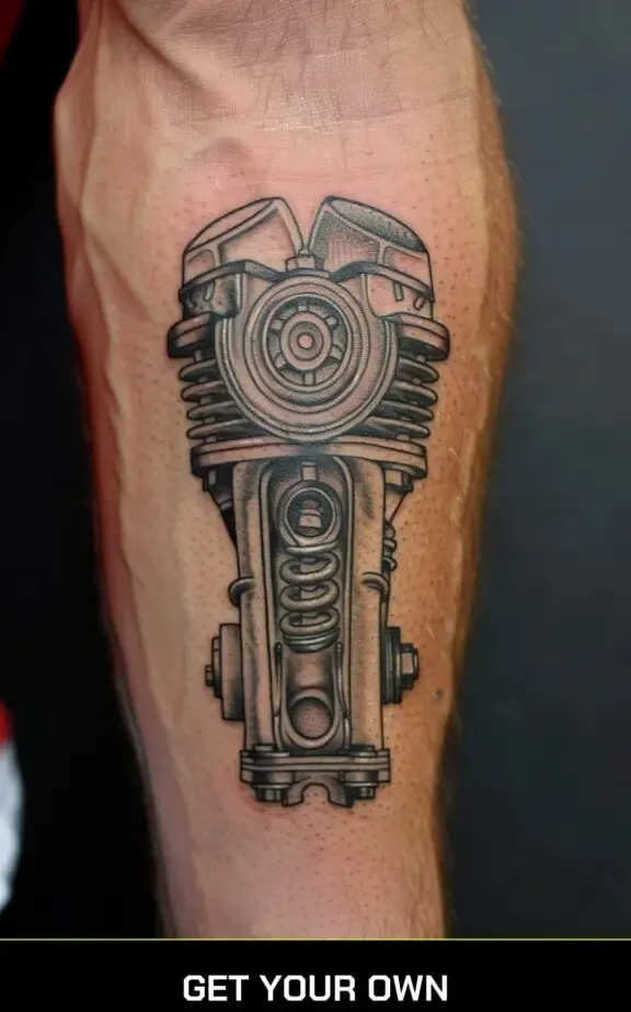 car engine part realistic tattoo