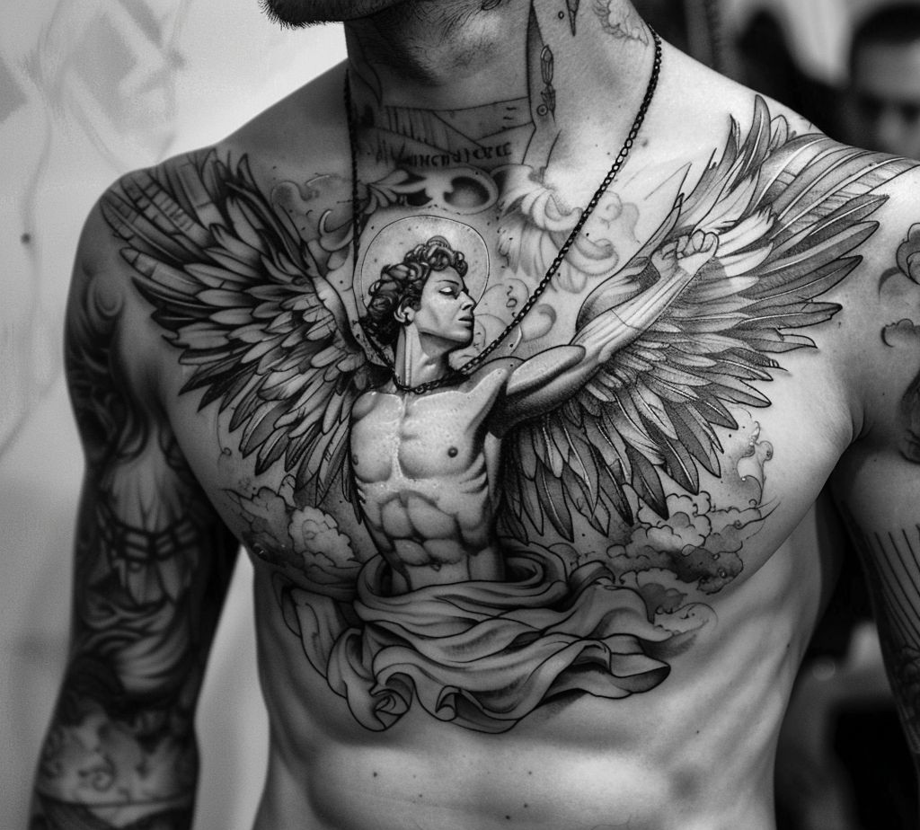 angel black and white tattoo for guys