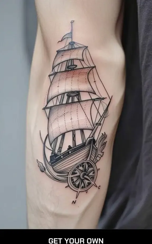 ship and compass tattoo