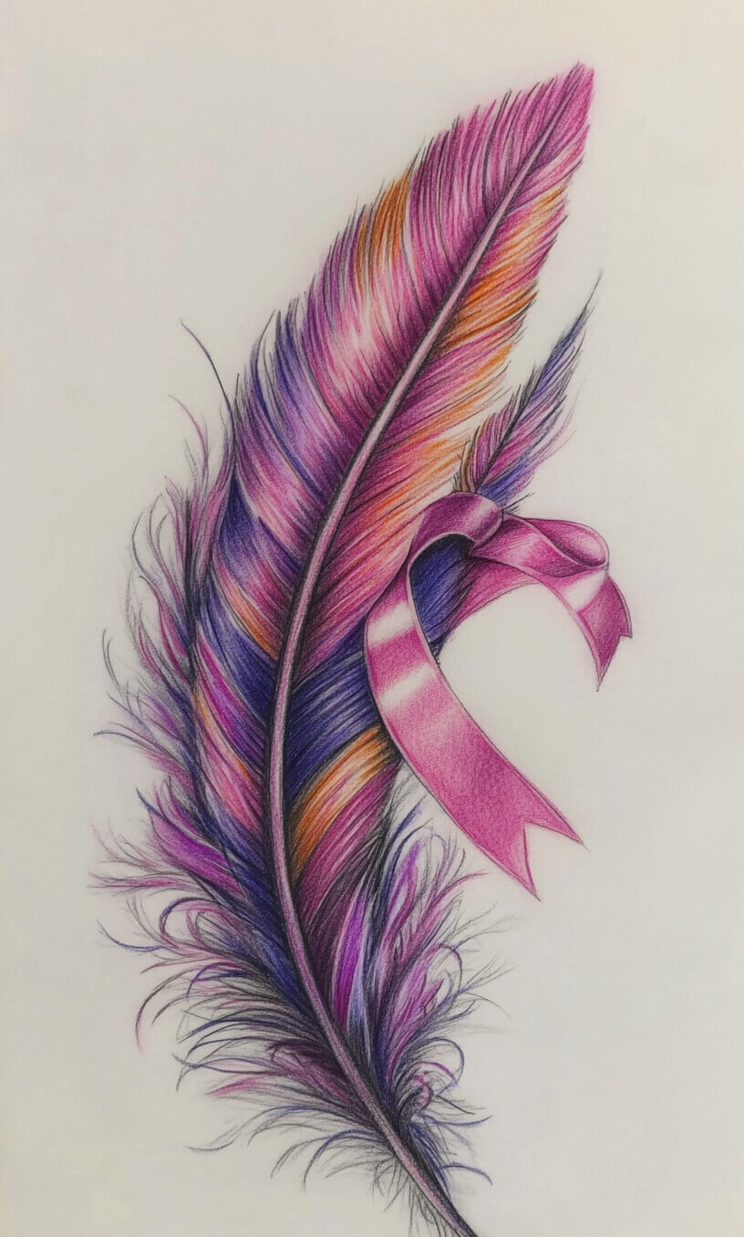 cancer ribbon feather tattoo drawing-18